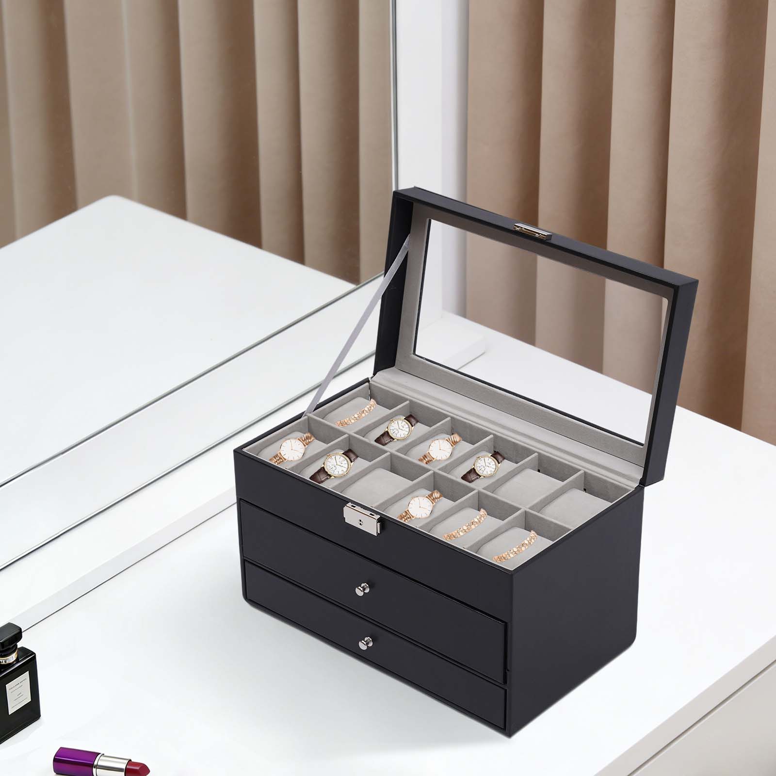 Velvet Jewelry Box - 3-Tier Black Tabletop Storage Box 12